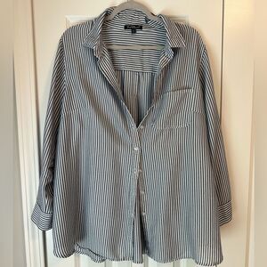 Velvet Heart Navy Stripe Blouse Button Up Size 2X